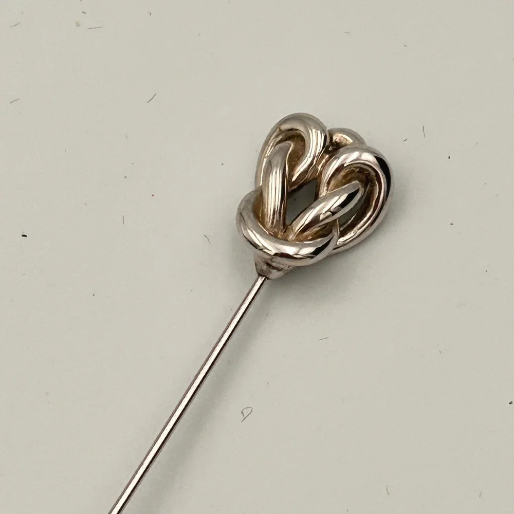 Monet Silver Tone Love Knot Stick Pin Vintage Lapel Hat Accessory Clutch Back